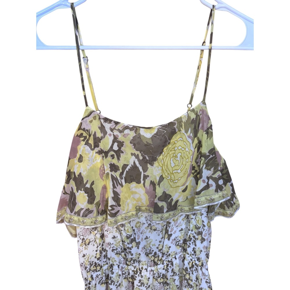 Joie Silk Mixed Floral Print Tiered Maxi Dress Yellow Green Brown Size Med - Picture 6 of 12